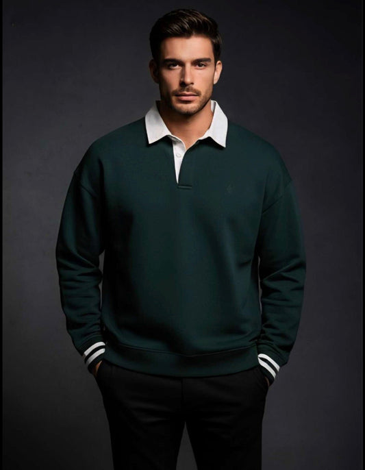 Zonero Green Polo Sweatshirt for Men - ZONERO