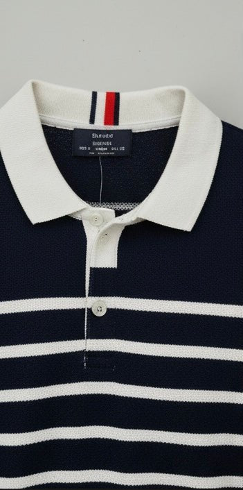 ZONERO Premium Blue Polo T-Shirt – Half Sleeves with White Stripes & White Collar - ZONERO