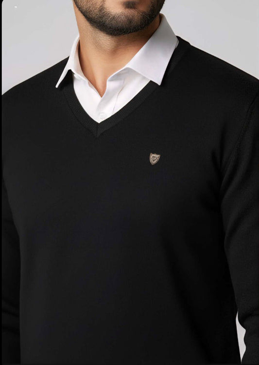 Zonero V - Neck Full Sleeves Sweater for Men | Plain Winter Pullover Black - ZONERO