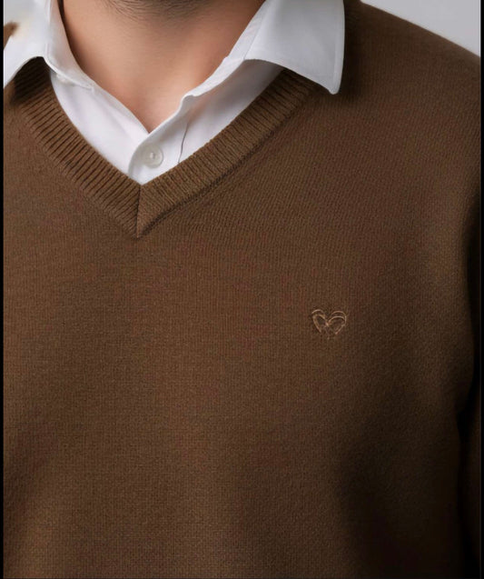 Zonero V - Neck Full Sleeves Sweater for Men | Plain Winter Pullover Brown - ZONERO