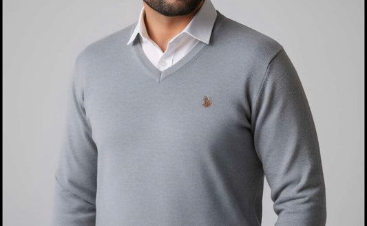 Zonero V - Neck Full Sleeves Sweater for Men | Plain Winter Pullover Gray - ZONERO