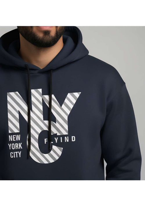 Men's Navy Blue 'NYC New York City' Graphic Hoodie – Diagonal Stripe Print | Casual Streetwear