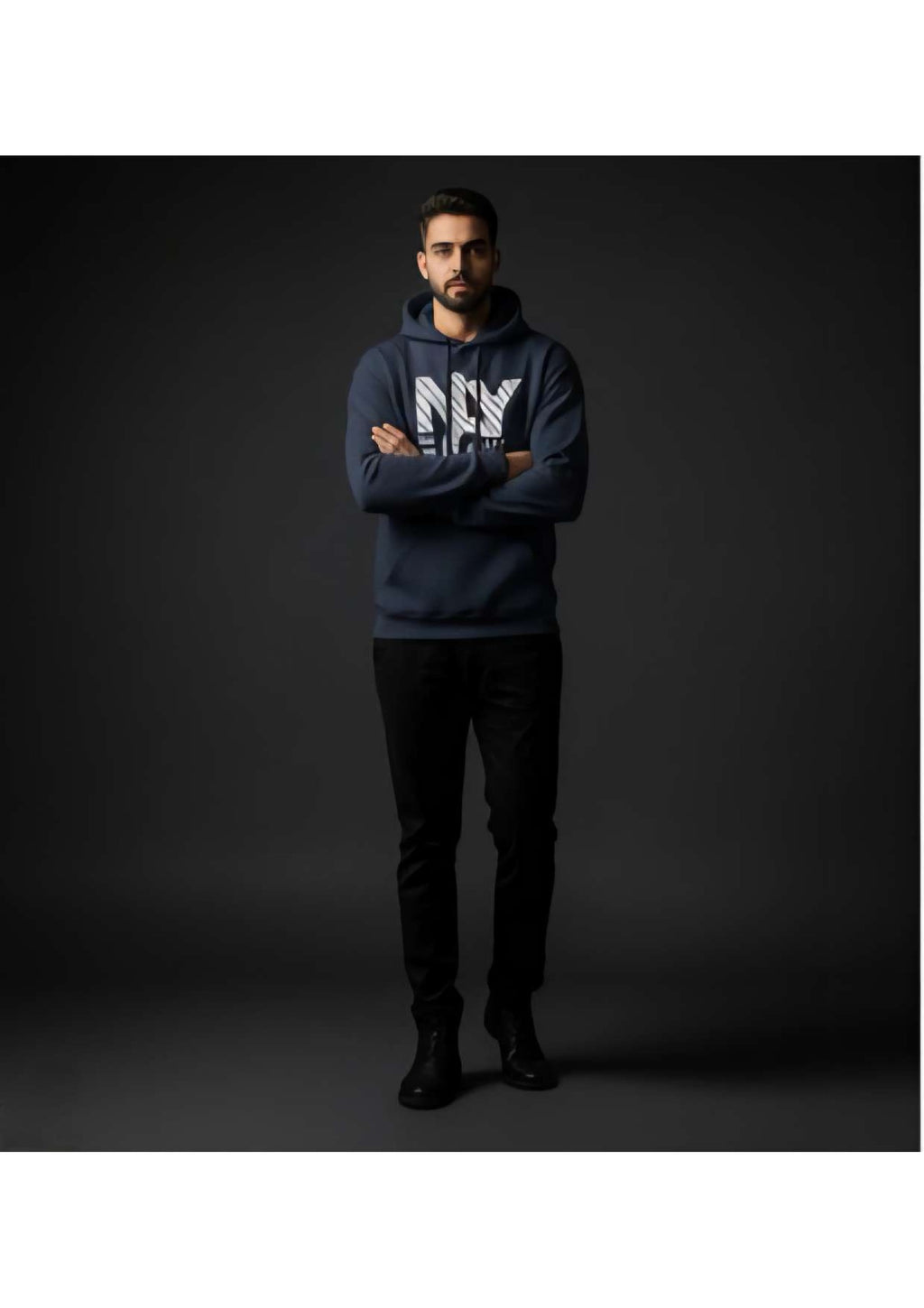 Men's Navy Blue 'NYC New York City' Graphic Hoodie – Diagonal Stripe Print | Casual Streetwear