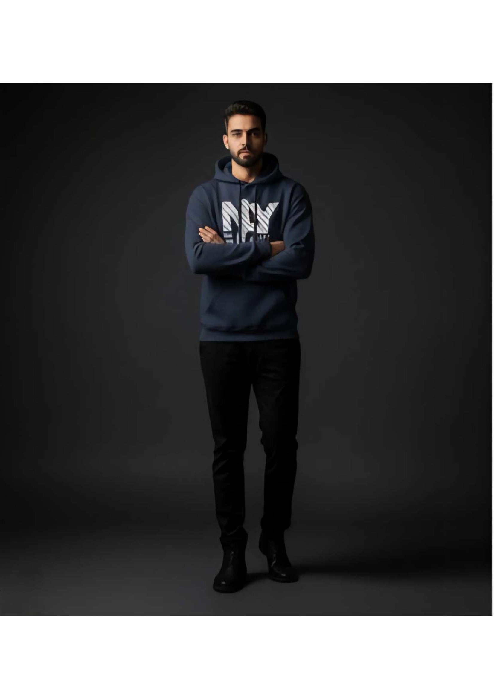 Men's Navy Blue 'NYC New York City' Graphic Hoodie – Diagonal Stripe Print | Casual Streetwear