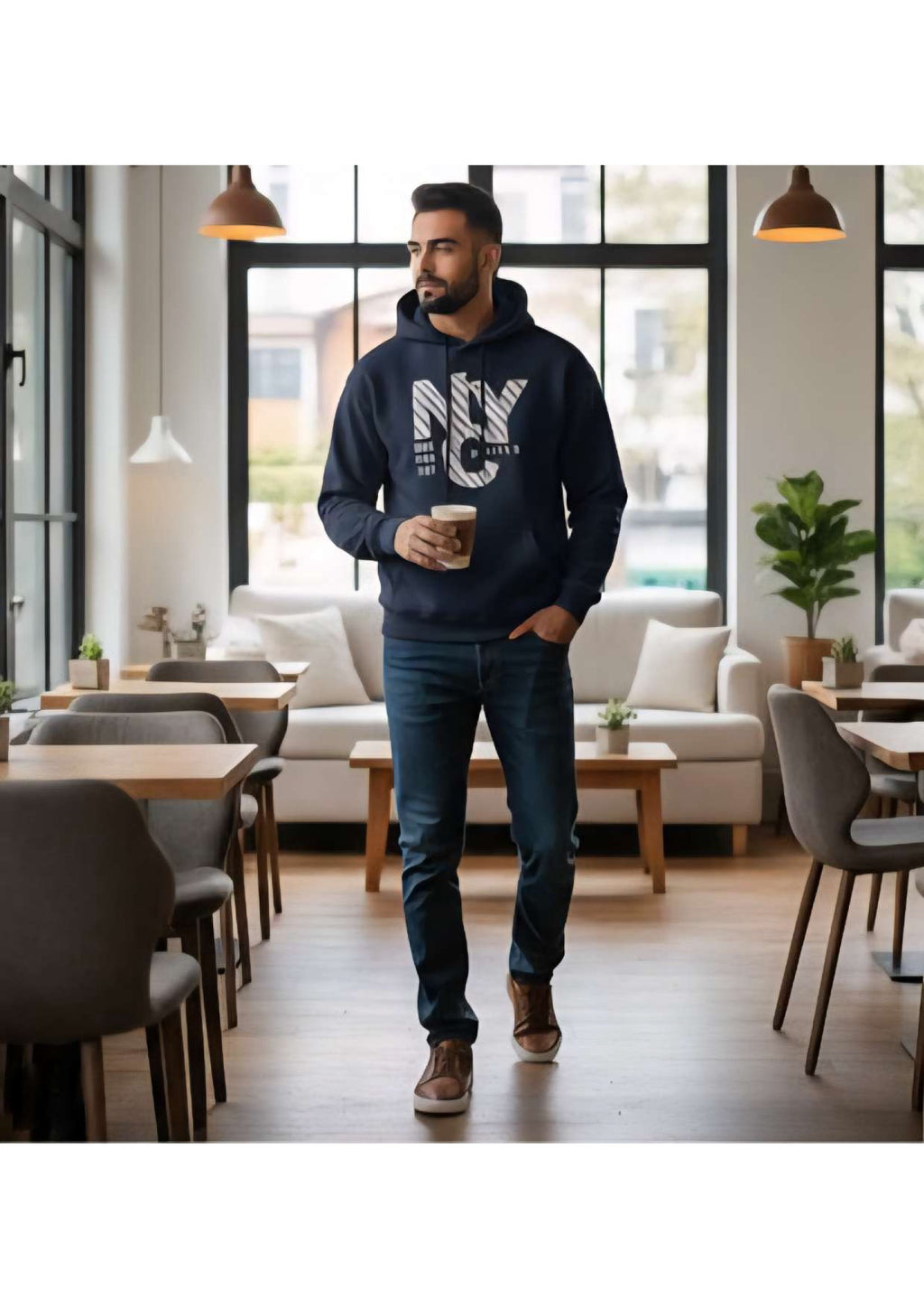 Men's Navy Blue 'NYC New York City' Graphic Hoodie – Diagonal Stripe Print | Casual Streetwear