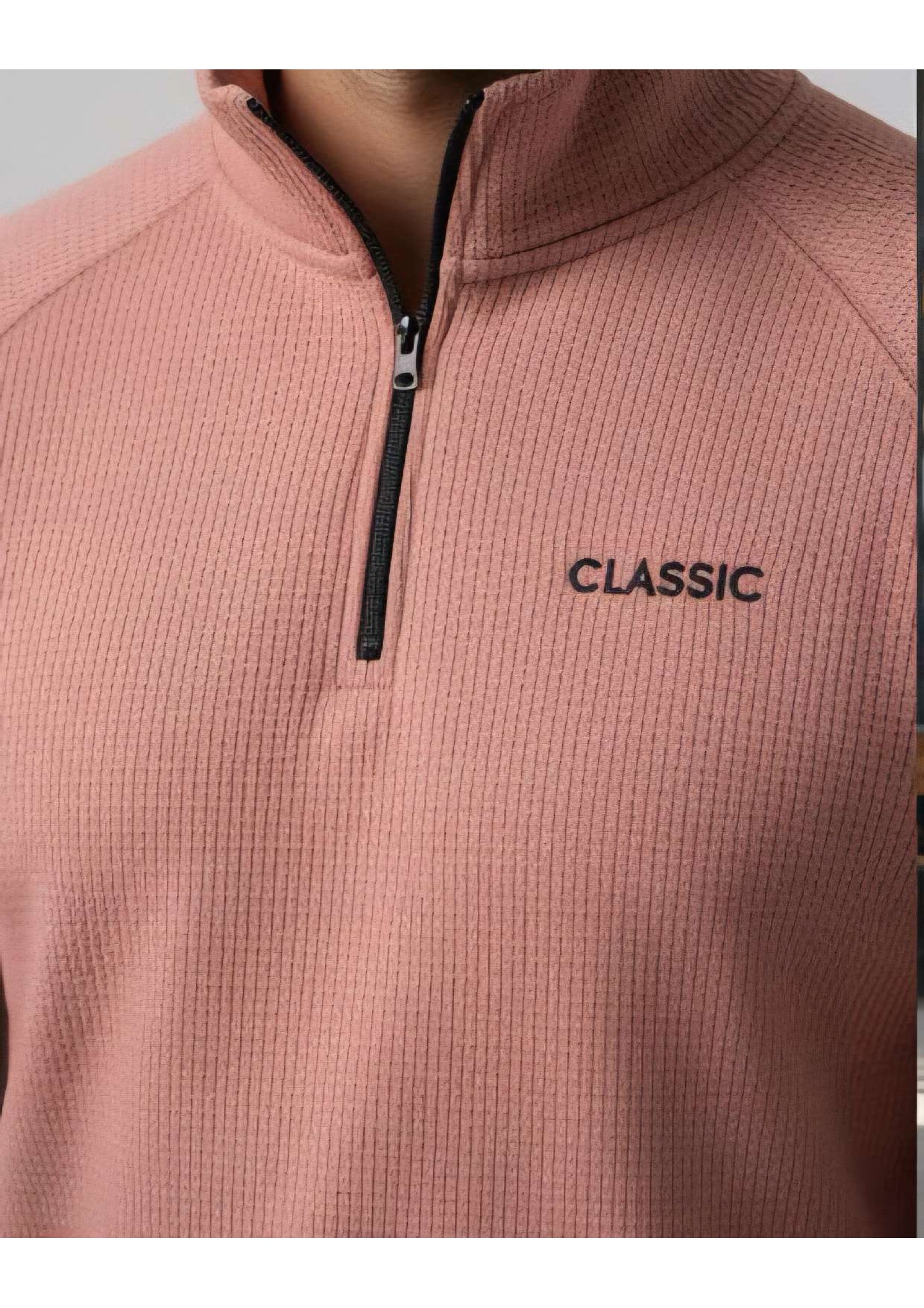 Men's Dusty Rose Quarter-Zip Ribbed Sweatshirt – Classic Logo | Smart Casual Fleece