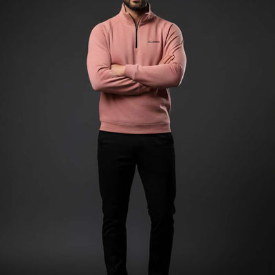 Men's Dusty Rose Quarter-Zip Ribbed Sweatshirt – Classic Logo | Smart Casual Fleece