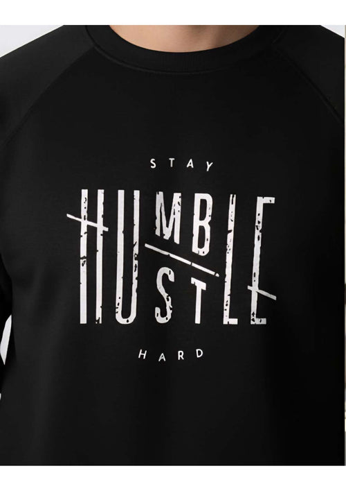 Men's Black 'Stay Humble Hustle Hard' Graphic Sweatshirt – Crew Neck | Motivational Streetwear