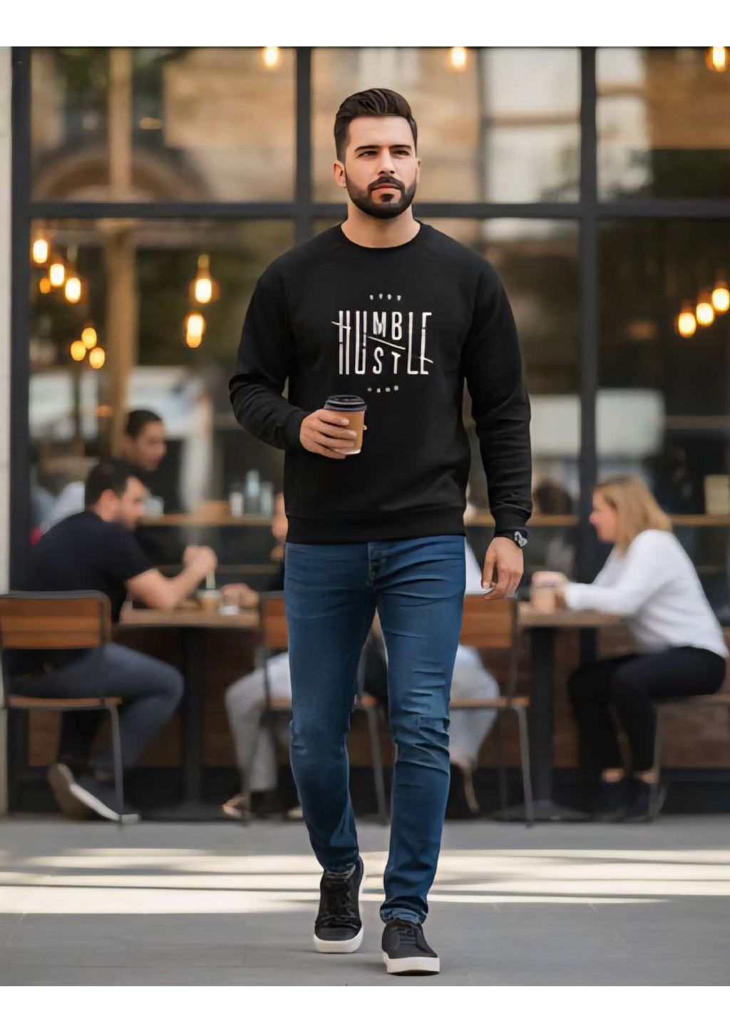 Men's Black 'Stay Humble Hustle Hard' Graphic Sweatshirt – Crew Neck | Motivational Streetwear