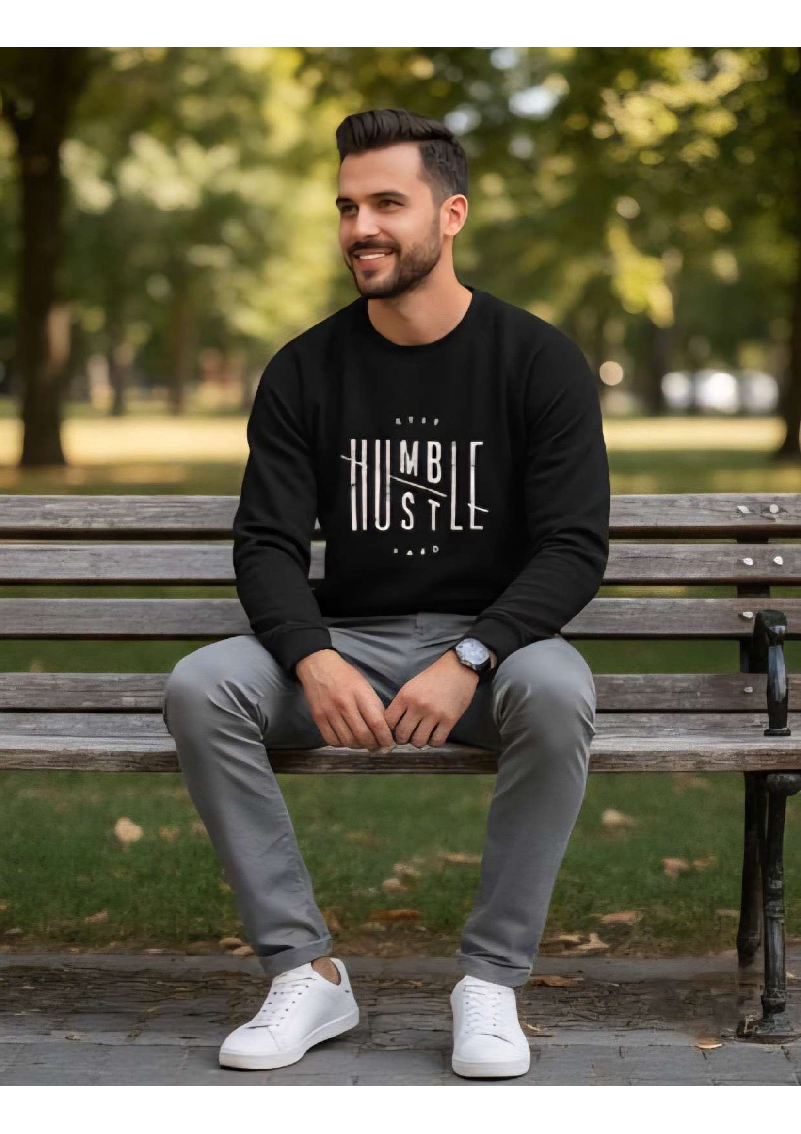 Men's Black 'Stay Humble Hustle Hard' Graphic Sweatshirt – Crew Neck | Motivational Streetwear