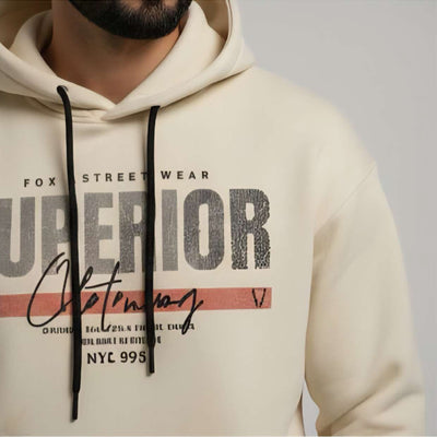 Men's Cream 'Superior' Fox Street Wear Graphic Hoodie – Distressed Print | Casual Streetwear