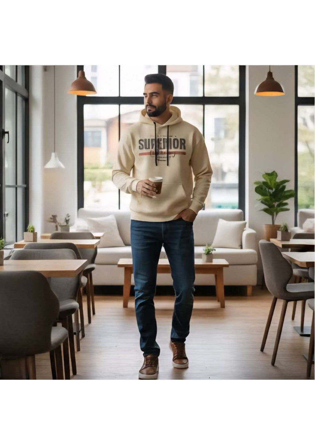Men's Cream 'Superior' Fox Street Wear Graphic Hoodie – Distressed Print | Casual Streetwear
