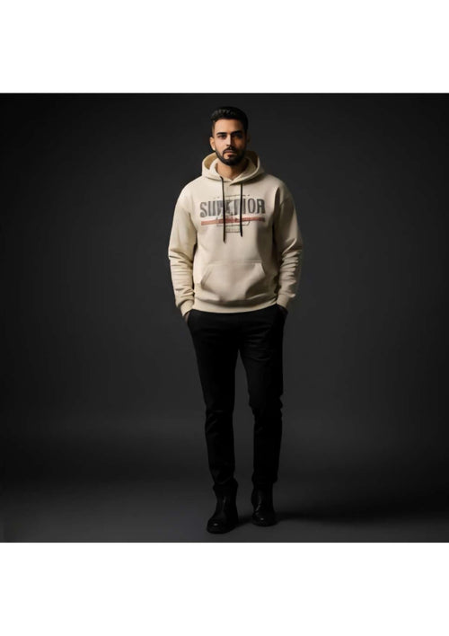 Men's Cream 'Superior' Fox Street Wear Graphic Hoodie – Distressed Print | Casual Streetwear