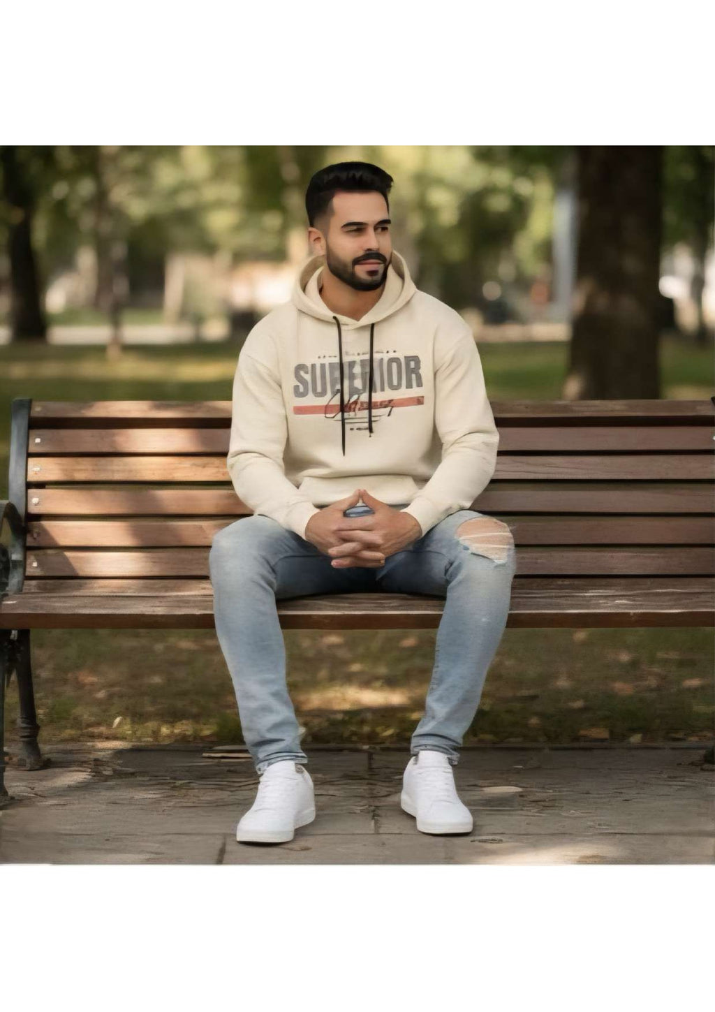 Men's Cream 'Superior' Fox Street Wear Graphic Hoodie – Distressed Print | Casual Streetwear