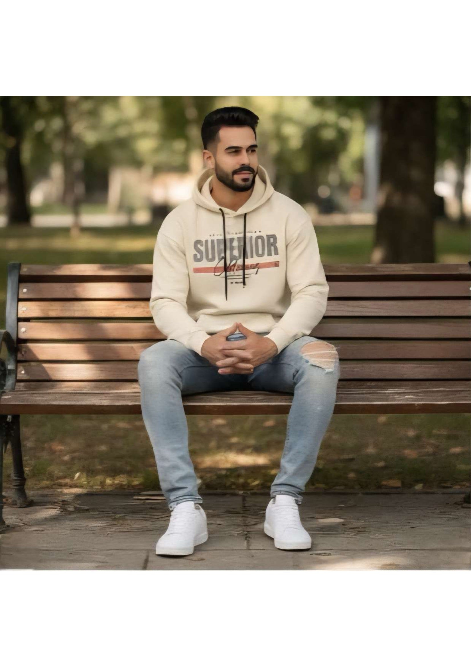 Men's Cream 'Superior' Fox Street Wear Graphic Hoodie – Distressed Print | Casual Streetwear
