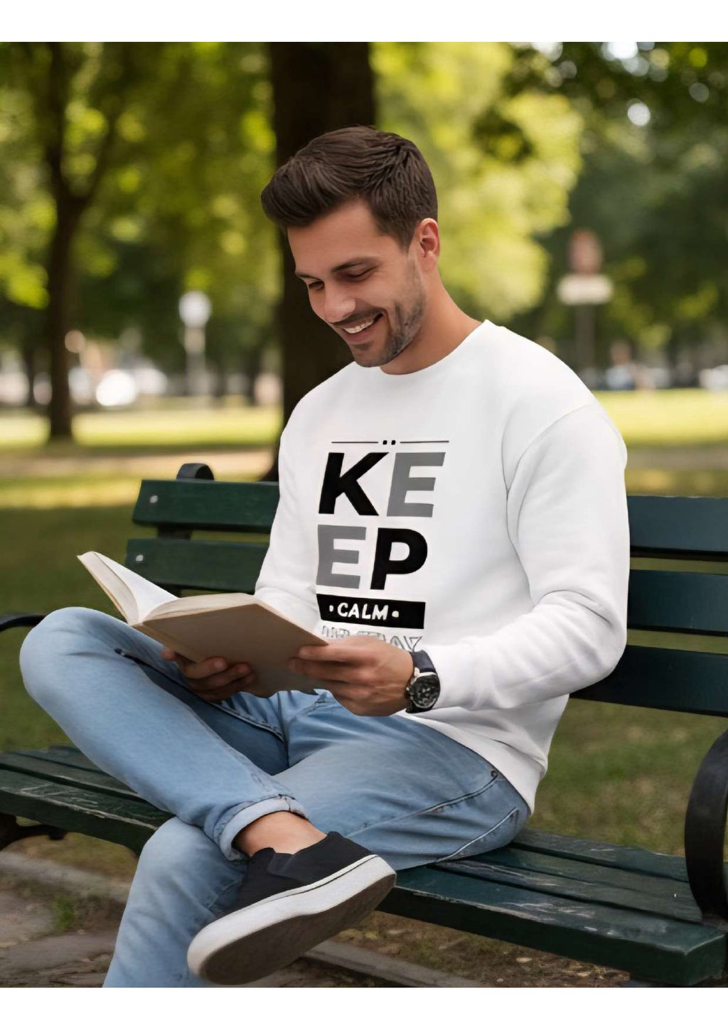 Men's White 'Keep Calm And Pray' Graphic Sweatshirt – Crew Neck | Casual Streetwear