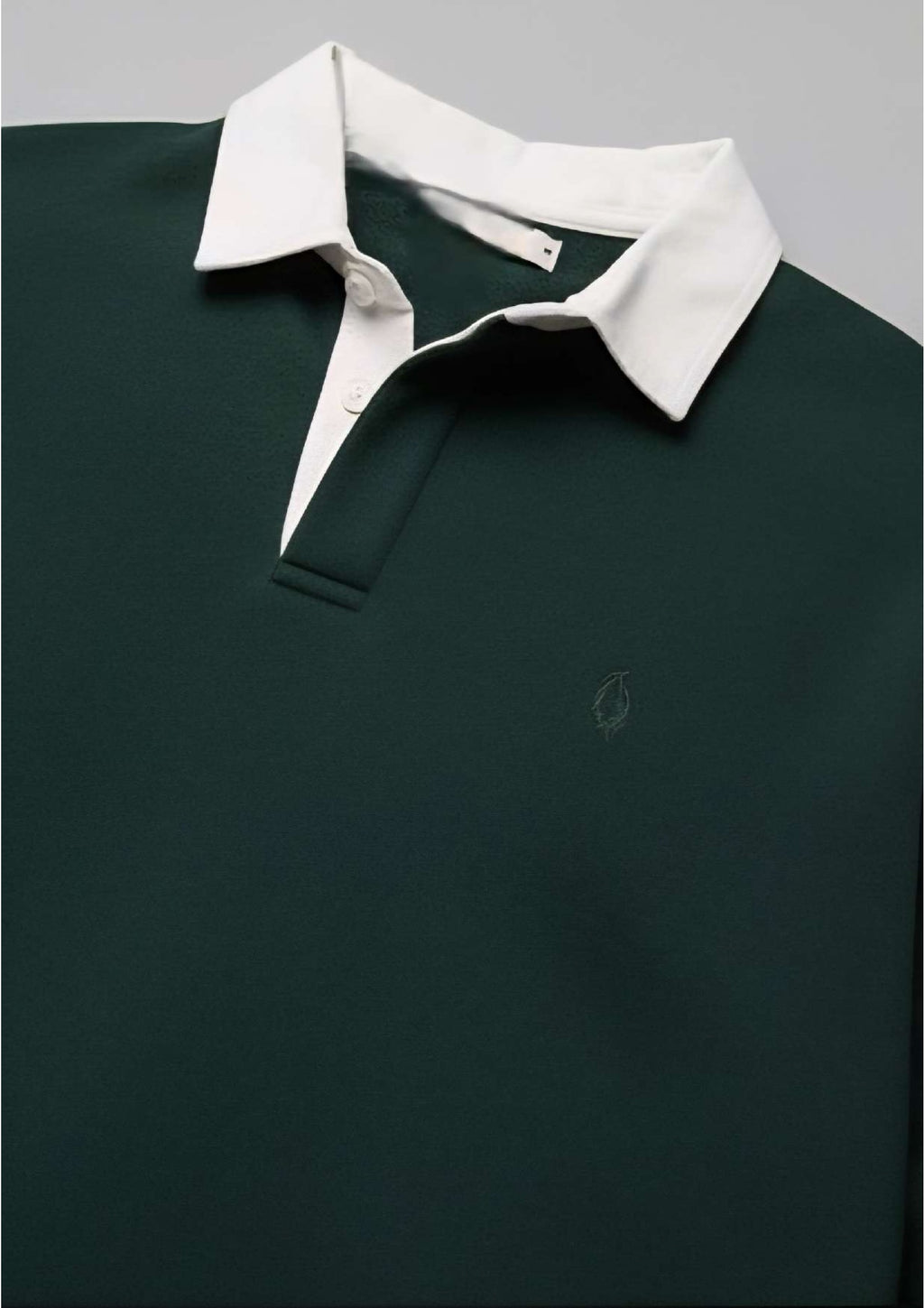Men's Dark Forest Green Rugby Polo Sweatshirt – White Contrast Collar & Stripe Cuffs | Smart Casual
