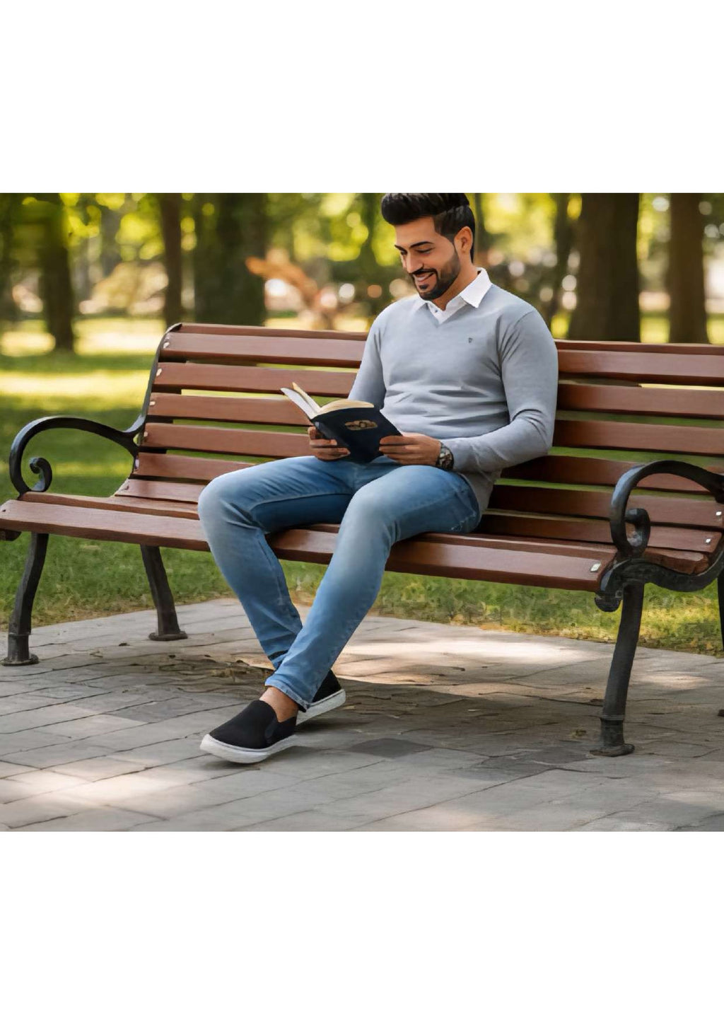 Men's Light Grey V-Neck Full Sleeve Sweater – Shield Logo | Smart Casual Knitwear