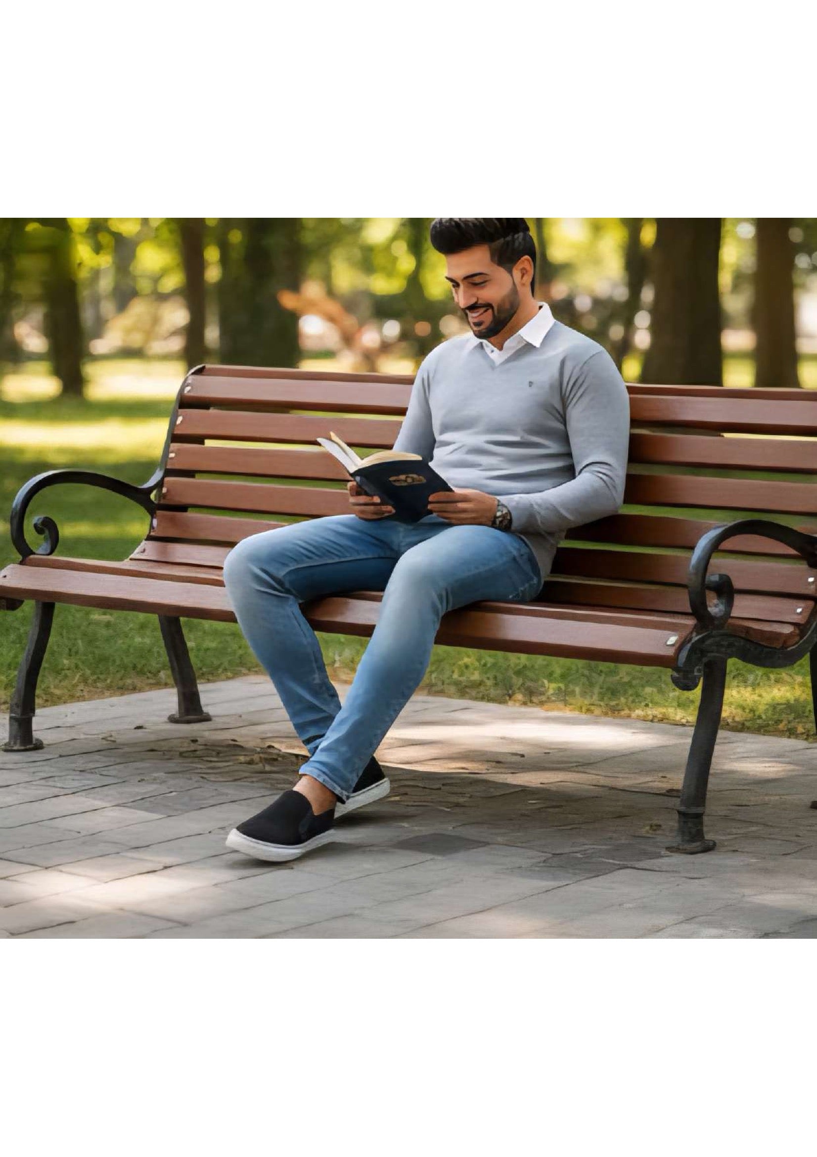 Men's Light Grey V-Neck Full Sleeve Sweater – Shield Logo | Smart Casual Knitwear