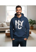 Men's Navy Blue 'NYC New York City' Graphic Hoodie – Diagonal Stripe Print | Casual Streetwear