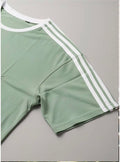 Men's Sage Green Retro Double Stripe T-Shirt – White Crew Neck | Smart Casual Tee