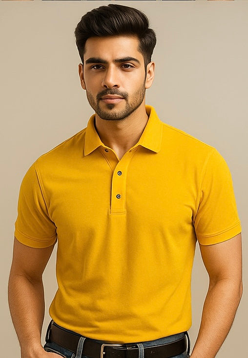 ZONERO Mustard Yellow Polo T-Shirt – Premium Pique Cotton Polo for Men & Women
