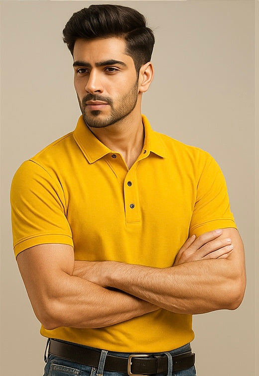 ZONERO Mustard Yellow Polo T-Shirt – Premium Pique Cotton Polo for Men & Women