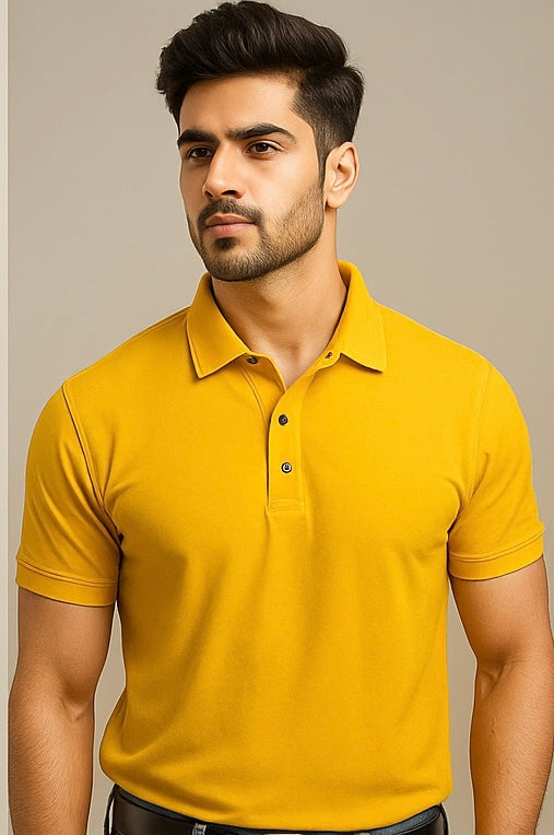 ZONERO Mustard Yellow Polo T-Shirt – Premium Pique Cotton Polo for Men & Women