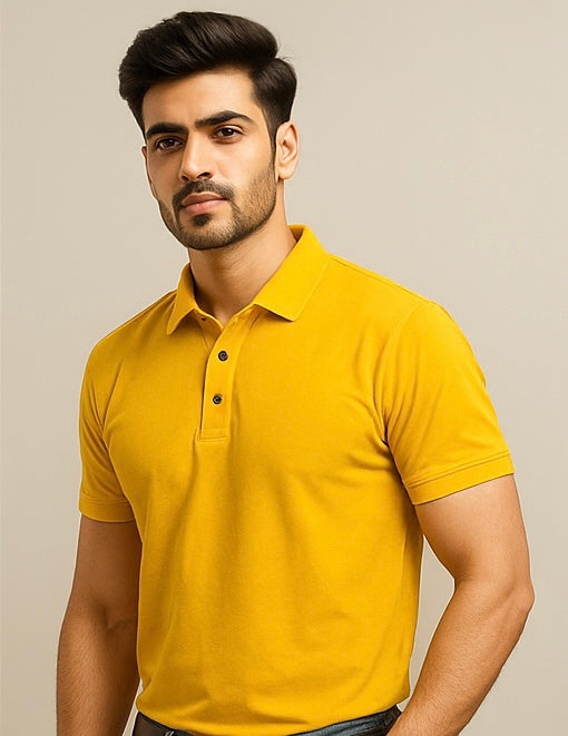 ZONERO Mustard Yellow Polo T-Shirt – Premium Pique Cotton Polo for Men & Women