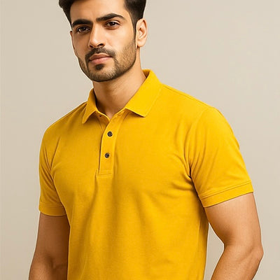 ZONERO Mustard Yellow Polo T-Shirt – Premium Pique Cotton Polo for Men & Women