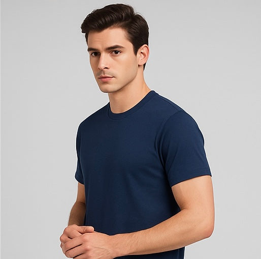 ZONERO Navy Essential Tee – Premium Cotton Crew Neck T-Shirt for Men
