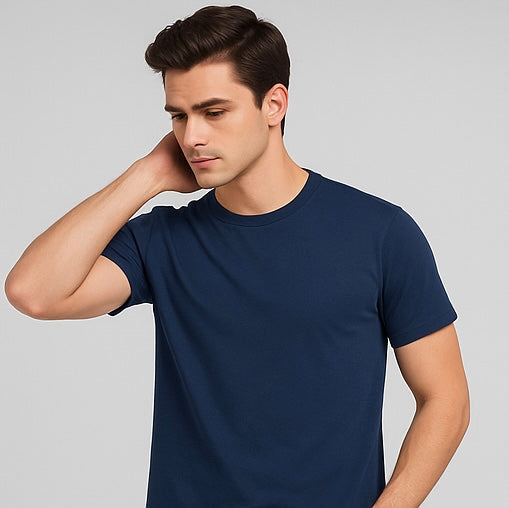ZONERO Navy Essential Tee – Premium Cotton Crew Neck T-Shirt for Men