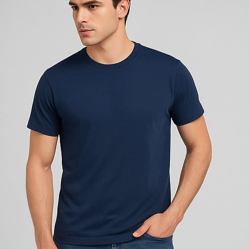 ZONERO Navy Essential Tee – Premium Cotton Crew Neck T-Shirt for Men