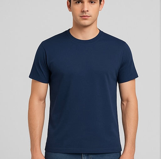 ZONERO Navy Essential Tee – Premium Cotton Crew Neck T-Shirt for Men