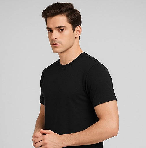 ZONERO Black Essential Tee – Premium Cotton Crew Neck T-Shirt for Men