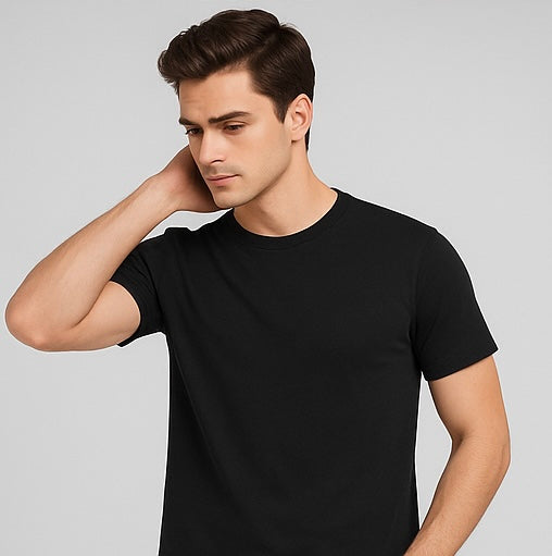 ZONERO Black Essential Tee – Premium Cotton Crew Neck T-Shirt for Men