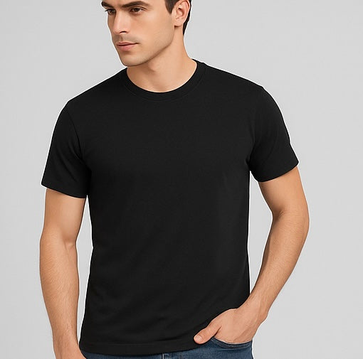 ZONERO Black Essential Tee – Premium Cotton Crew Neck T-Shirt for Men