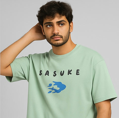 ZONERO Sasuke Uchiha Graphic Tee – Mint Green | Naruto Anime Streetwear Oversized T-Shirt
