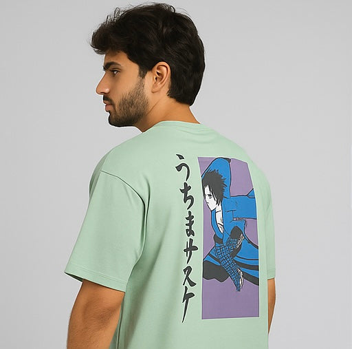 ZONERO Sasuke Uchiha Graphic Tee – Mint Green | Naruto Anime Streetwear Oversized T-Shirt