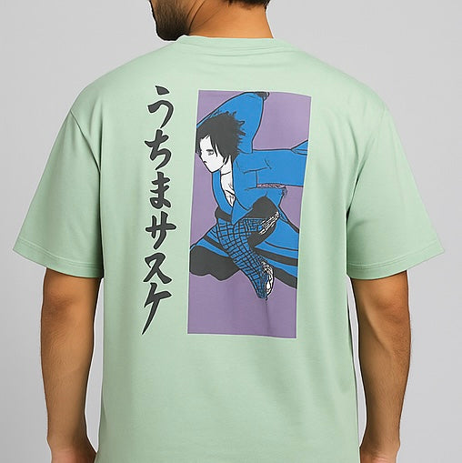 ZONERO Sasuke Uchiha Graphic Tee – Mint Green | Naruto Anime Streetwear Oversized T-Shirt
