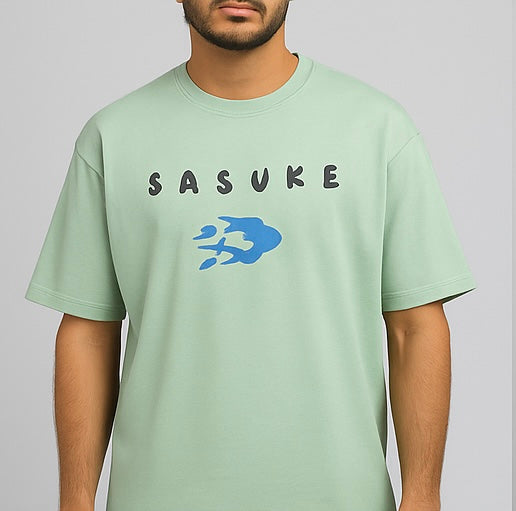 ZONERO Sasuke Uchiha Graphic Tee – Mint Green | Naruto Anime Streetwear Oversized T-Shirt