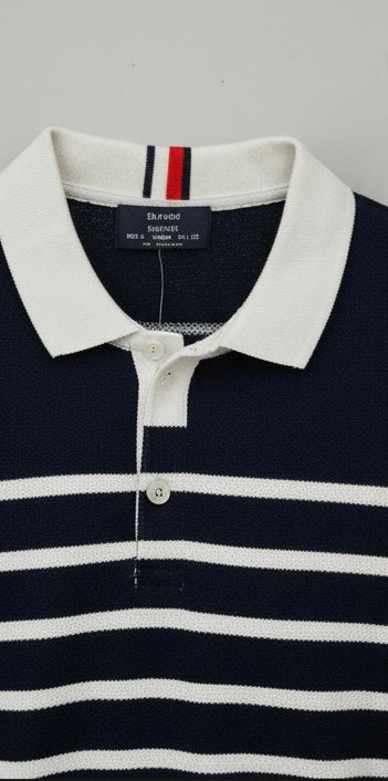 ZONERO Navy Striped Polo T-Shirt for Men | Premium Cotton Casual Wear