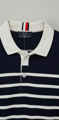 ZONERO Navy Striped Polo T-Shirt for Men | Premium Cotton Casual Wear