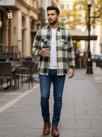 ZONERO Green Plaid Flannel Shirt for Men | Premium Checked Casual Overshirt