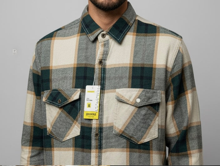 ZONERO Green Plaid Flannel Shirt for Men | Premium Checked Casual Overshirt