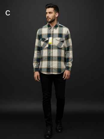 ZONERO Green Plaid Flannel Shirt for Men | Premium Checked Casual Overshirt