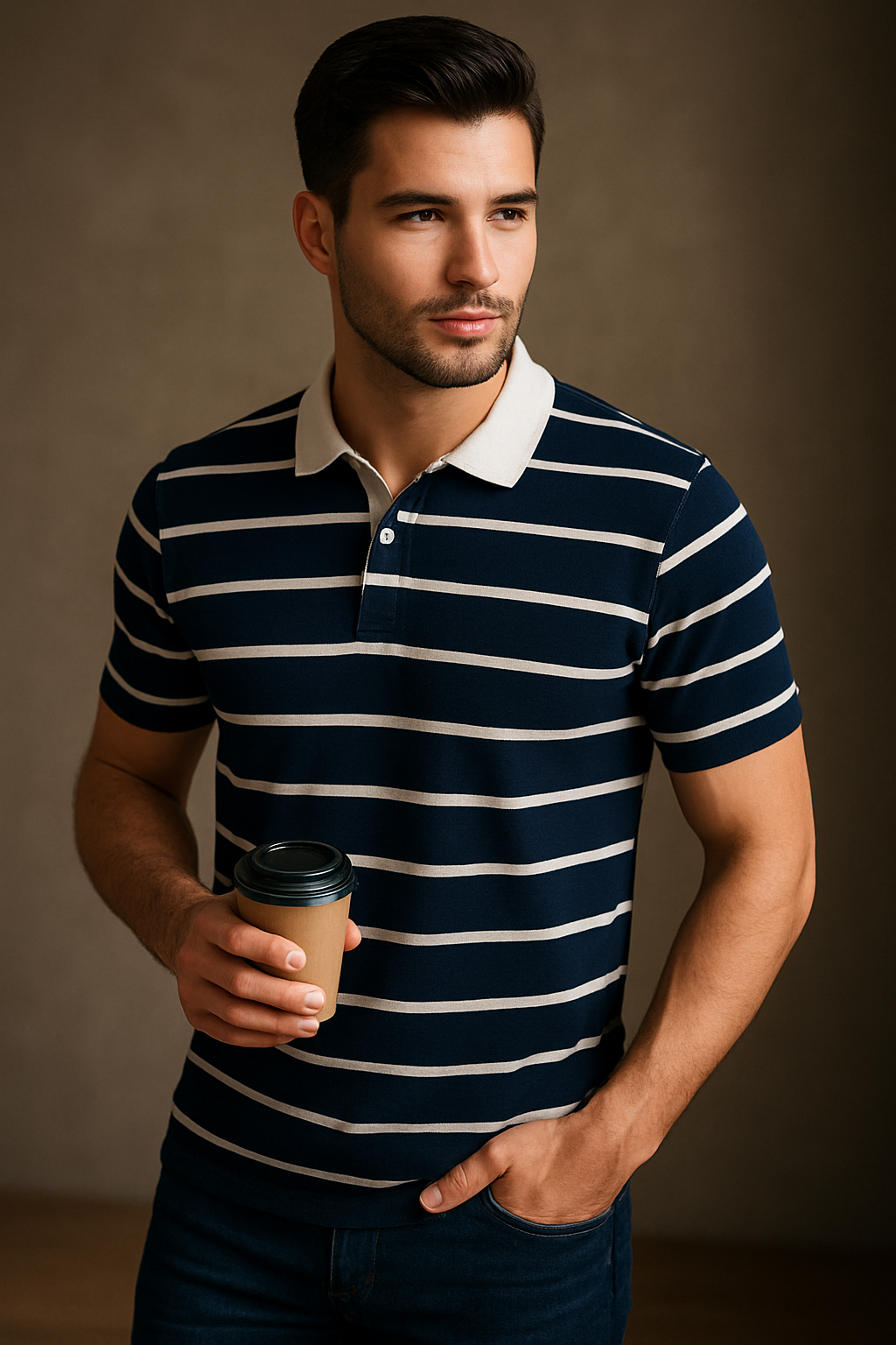 ZONERO Navy Striped Polo T-Shirt for Men | Premium Cotton Casual Wear