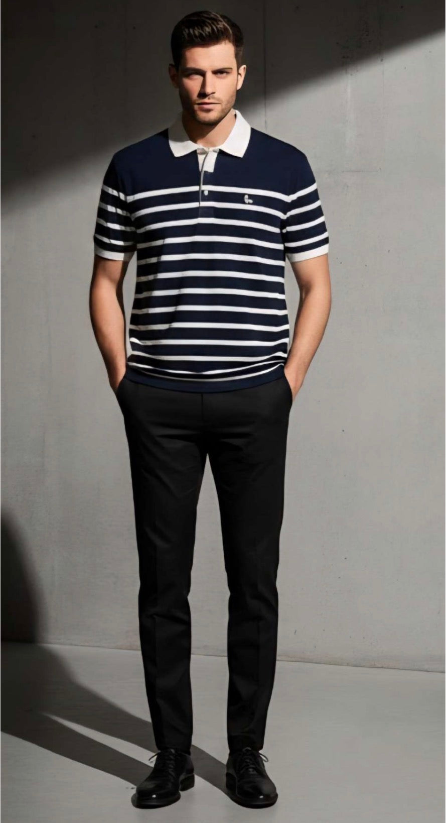 ZONERO Navy Striped Polo T-Shirt for Men | Premium Cotton Casual Wear