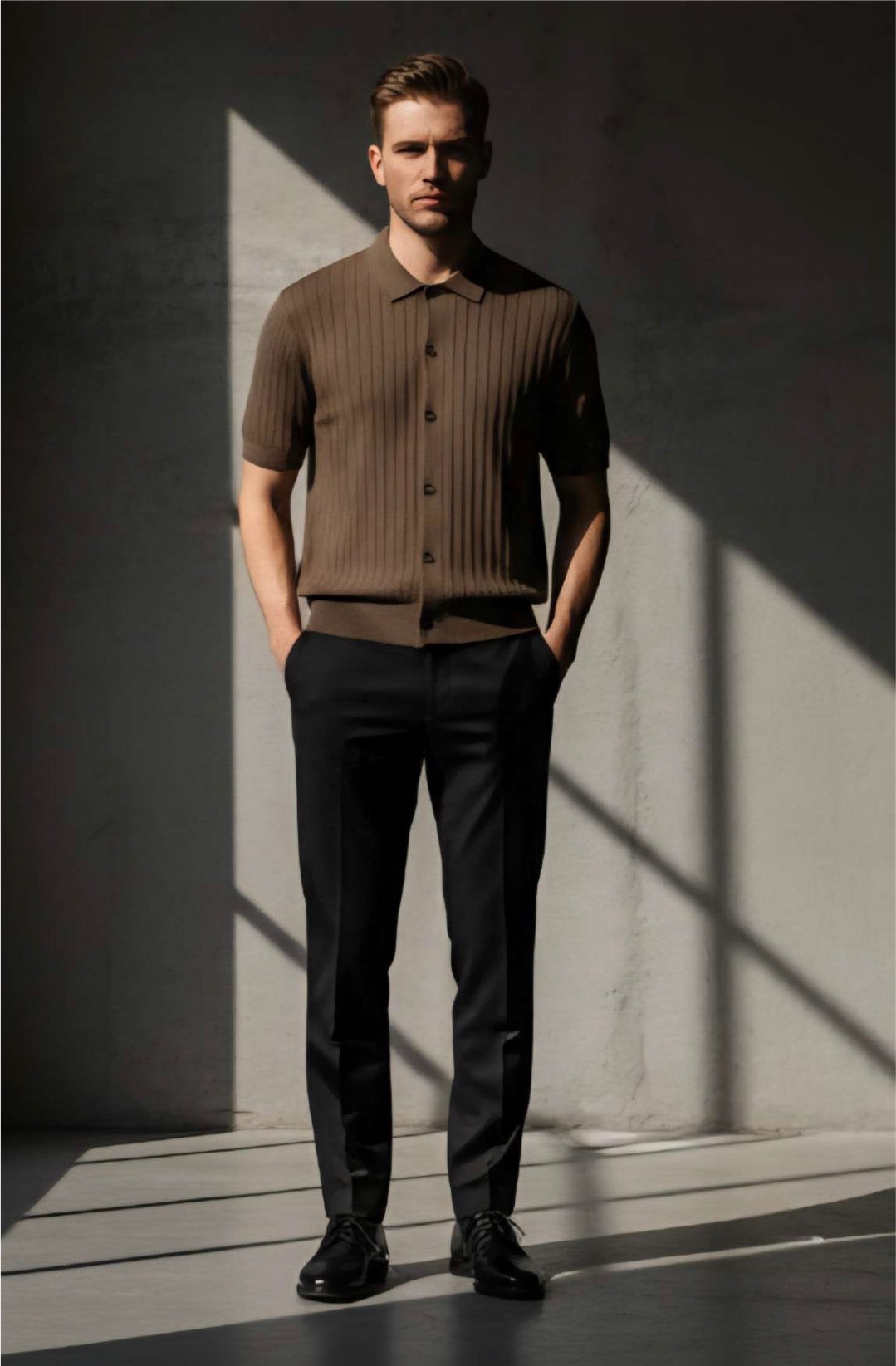 ZONERO Olive Ribbed Knit Polo – Premium Textured Knit Polo Shirt for Men