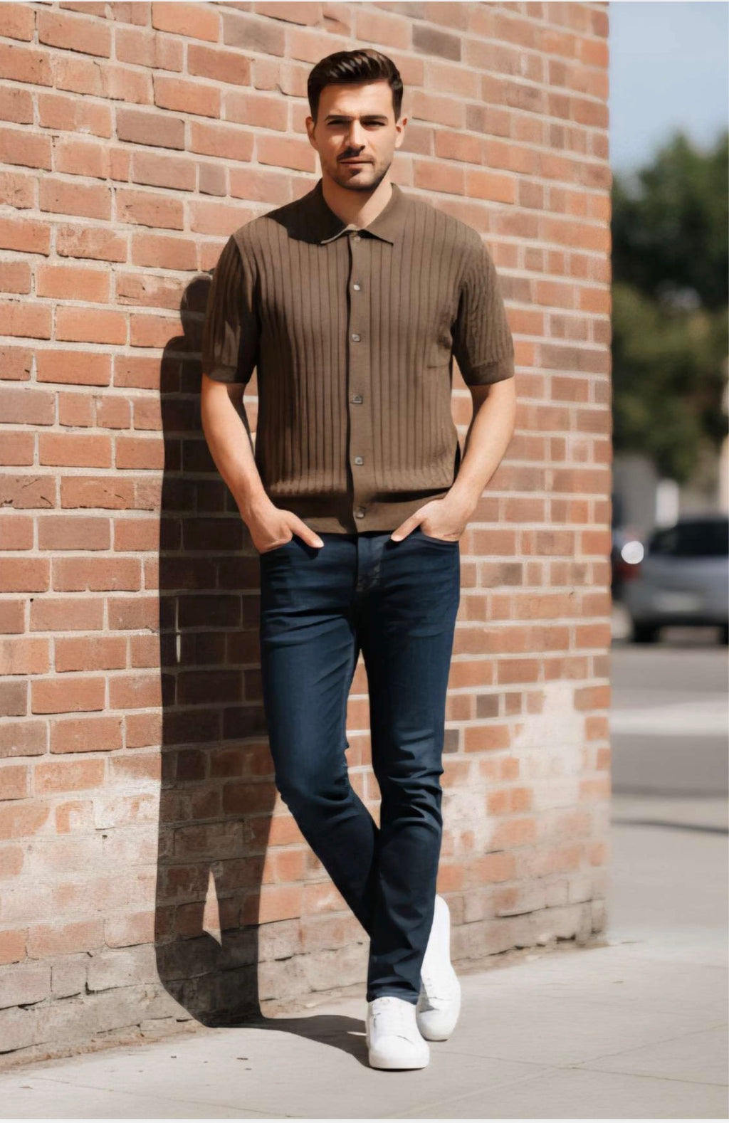 ZONERO Olive Ribbed Knit Polo – Premium Textured Knit Polo Shirt for Men